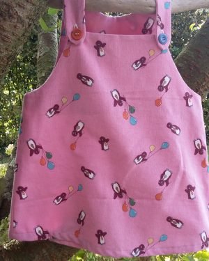 robe chasuble fillette pingouins rose