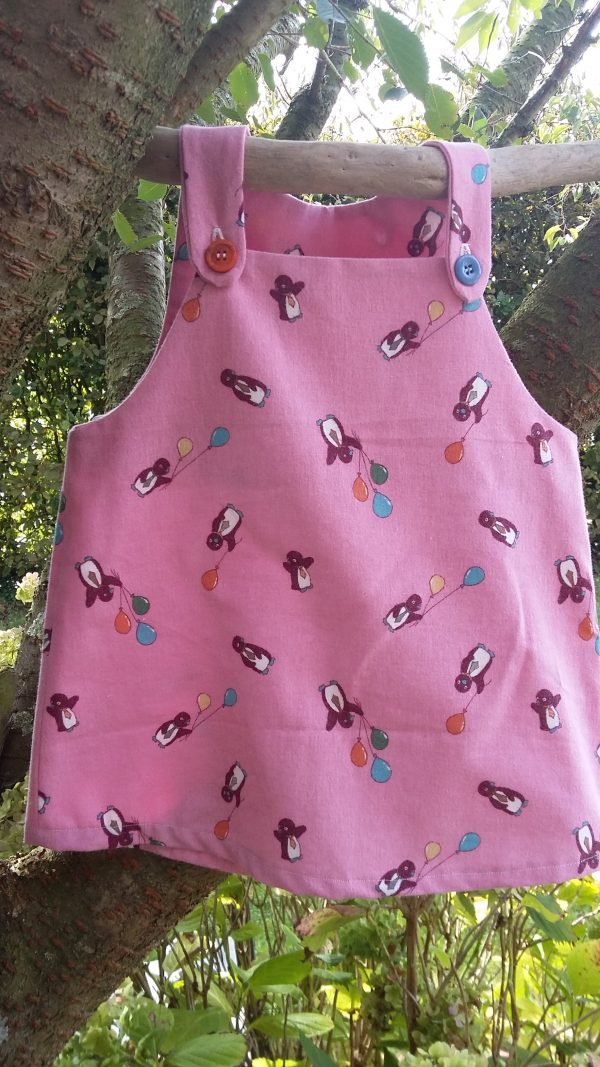 robe chasuble fillette pingouins rose